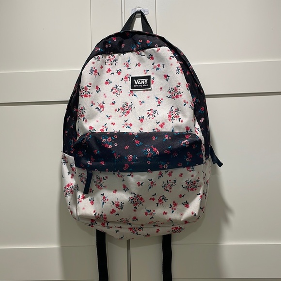 Vans Black and White Floral Print Backpack - Picture 1 of 7